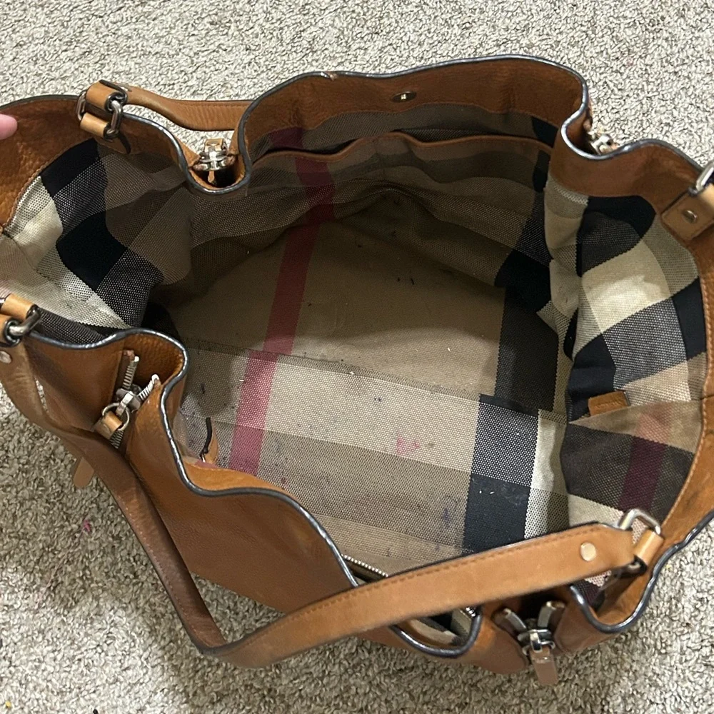 Burberry Calfskin House Check Maidstone Medium Brown Shoulder Bag Authentic Tote - Picture 8 of 16